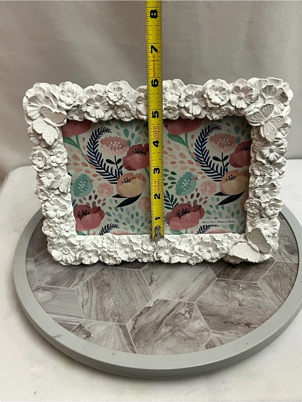 White Floral Butterfly Picture Frame 5x7 Resin Cottagecore Tabletop Wall Decor